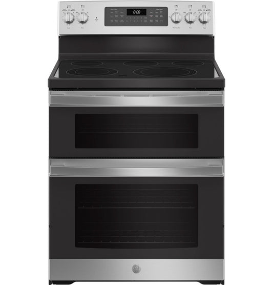 GE® Smooth Top 30" Free-Standing Electric Double Oven Convection Range | Stainless Steel (JBS86SPSS)+